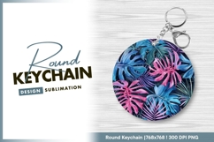 Tropical leaves watercolor pattern round keychain png Product Image 1
