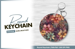 Colorful floral illustration round keychain png Product Image 1