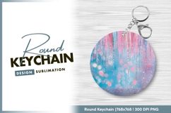 Glitter icicles with pink and blue bokeh round keychain png Product Image 1