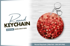 Floral circle design red and white blooms round keychain png Product Image 1