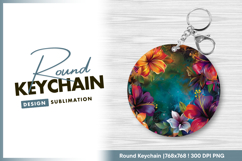 Colorful hibiscus flower background round keychain png Product Image 1