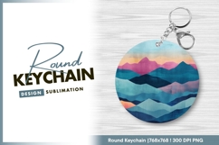 Colorful abstract mountain landscape round keychain png Product Image 1