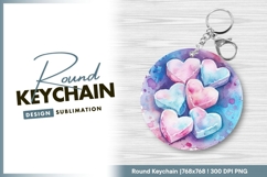 Watercolor heart candy png round keychain png Product Image 1