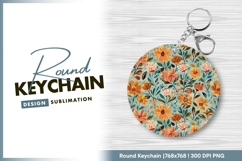 Floral pattern illustration round keychain png Product Image 1