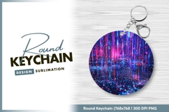 Abstract blue and pink glowing particles round keychain png Product Image 1