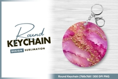 Abstract pink and gold glitter resin circle round keychain Product Image 1