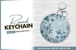 Blue floral background texture round keychain png Product Image 1