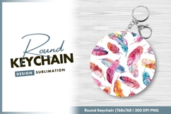 Watercolor feather pattern colorful round keychain png Product Image 1