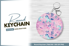 Watercolor unicorns with flowers pink Round Keychain Product Image 1