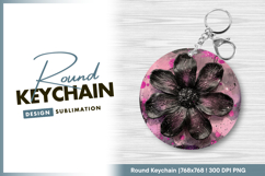 Black floral art with pink spray paint Round Keychain Product Image 1