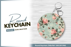 Vintage pink rose floral round keychain png Product Image 1