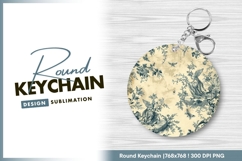 Vintage toile pattern with birds and flowers round keychain Product Image 1