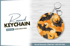 Halloween bats orange watercolor round keychain png Product Image 1