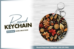 Elegant embroidered floral pattern round keychain png Product Image 1