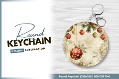 Vintage christmas ornaments on textured Round Keychain Product Image 1