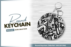 Abstract black and white doodle art round keychain png Product Image 1