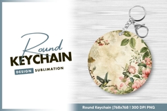 Vintage floral bird design round keychain png Product Image 1