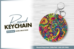 Vibrant psychedelic circular art round keychain png Product Image 1