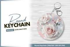 Pink roses on watercolor round keychain png Product Image 1