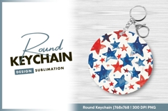 Watercolor red and blue star pattern round keychain Product Image 1