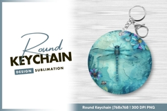 Dragonfly and flowers round keychain png Product Image 1