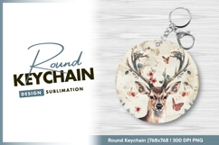Deer and floral round keychain png Product Image 1