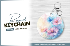 Floral round keychain png sublimation design Product Image 1