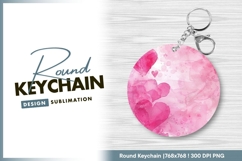 Round keychain png pink watercolor hearts design Product Image 1