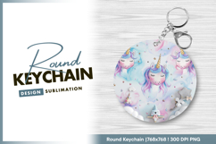 Watercolor unicorns and stars with cloud round keychain Product Image 1