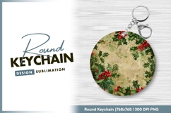 Christmas holly round keychain png sublimation design Product Image 1