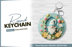 Cute gnome floral round keychain png design Product Image 1