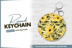 Round keychain png yellow floral watercolor design Product Image 1
