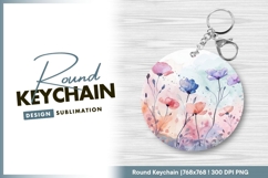 Floral watercolor round keychain design png Product Image 1