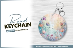 Floral round keychain png watercolor design Product Image 1