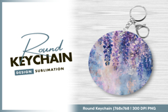 Wisteria flowers on blue textured background round keychain Product Image 1