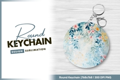 Floral round keychain png watercolor design Product Image 1