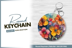 Floral round keychain png design sublimation artwork Product Image 1