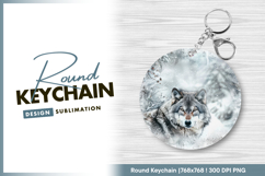 Wolf portrait in a snowy winter forest round keychain Product Image 1