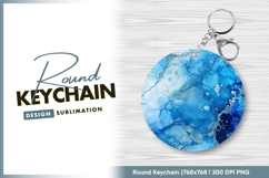Round keychain png blue alcohol ink design Product Image 1