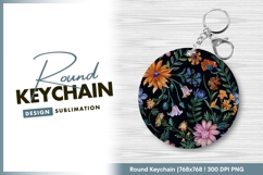 Floral round keychain png sublimation design Product Image 1