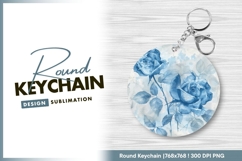 Blue roses watercolor round keychain png design Product Image 1