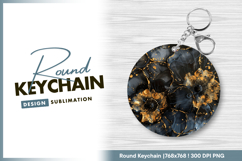 Black and gold floral art print Round Keychain Product Image 1