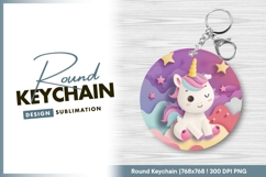 Cute unicorn round keychain png for sublimation Product Image 1