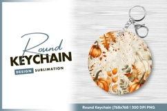 Watercolor pumpkin fall round keychain png design Product Image 1