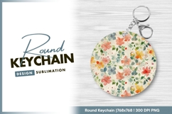 Floral round keychain png sublimation design Product Image 1