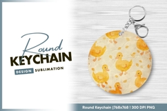 Watercolor Ducks Pattern on Aged Paper round keychain png Product Image 1