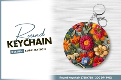 Colorful Embroidered Floral Design in round keychain png Product Image 1