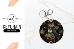 Two Owls on Black and Gold Round Keychain P N G Product Image 1