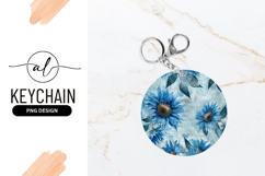 Watercolor Blue Sunflower Floral Design Round Keychain P N G Product Image 1