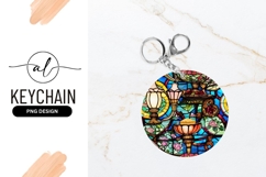 Stained Glass Lamps Flowers Round Keychain Png Product Image 1